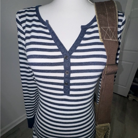 Navy Striped‎ Henley Top - Picture 5 of 6